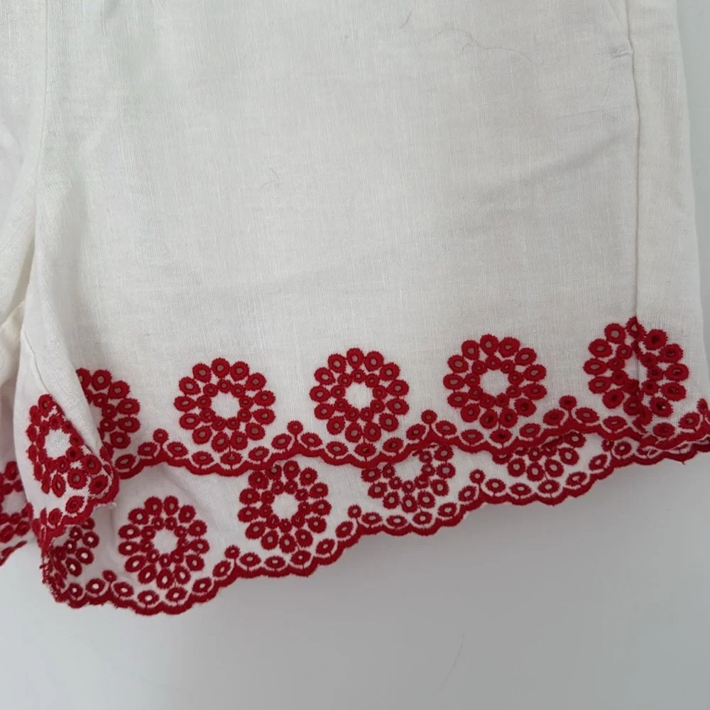 J.Crew White and Red Embroidered Linen Women's Shorts - Size XXS - Picture 2 of 6